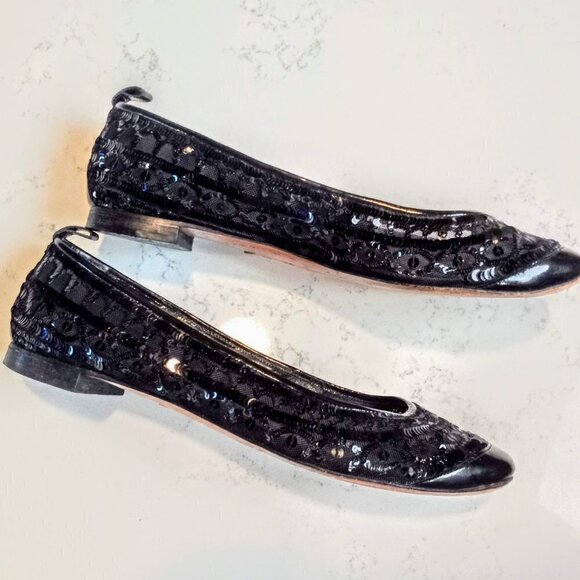 Giorgio Armani Black Mesh Sequin Italian Ballet Flats - Picture 8 of 9